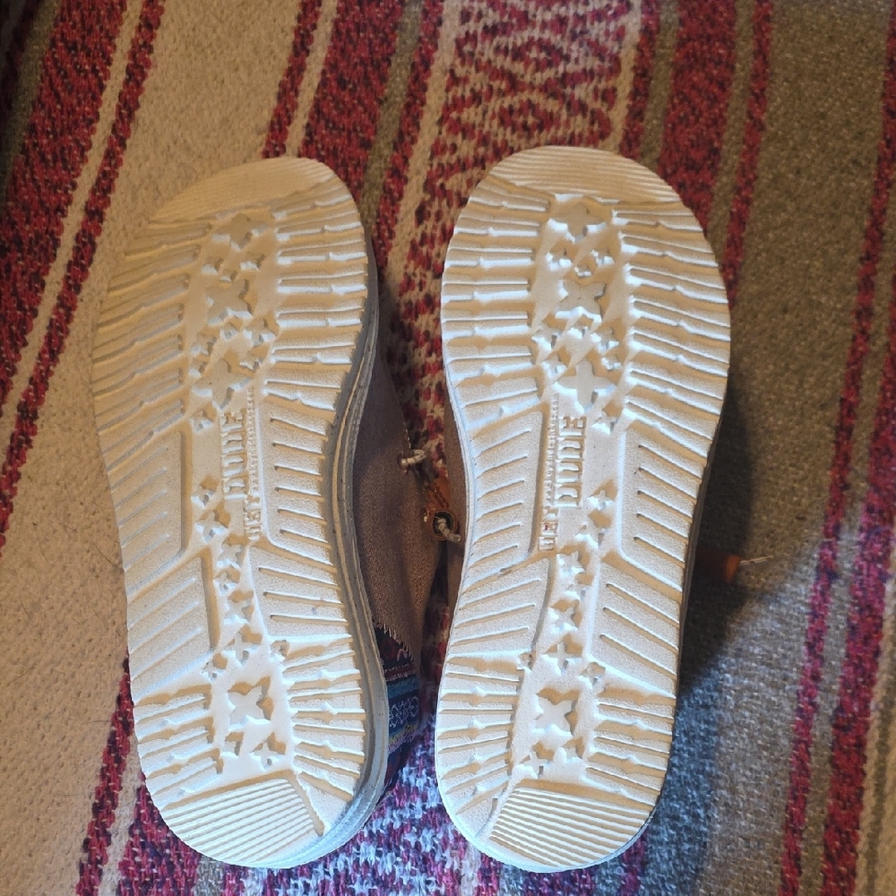 Hey Dude Light Gray Canvas Women's Casual Flats with Brown Accents - Picture 4 of 5